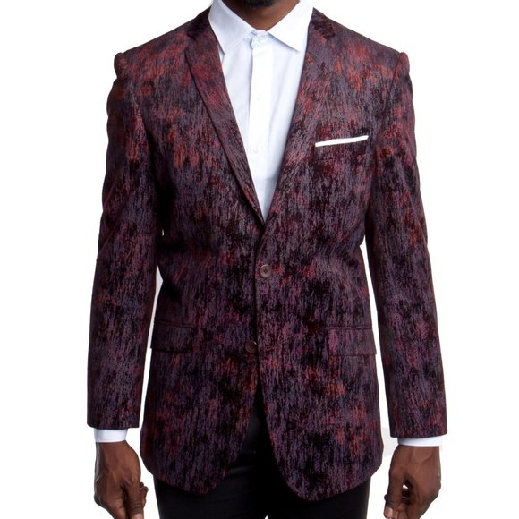 2-Tone Burgundy  Rough Streak Pattern Men's Blazer - Picture 1 of 2